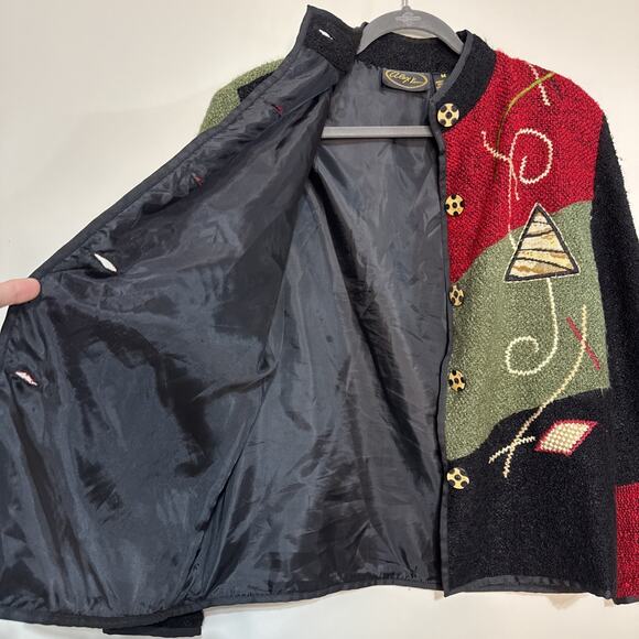 Vintage Alex Kim Blazer Jacket women Sz Medium Embroidered Patchwork Grandmacore - Picture 16 of 16